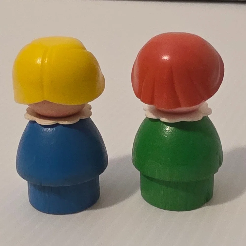 Fisher Price Little People Figures 2pc Blue Green Fair Vintage Wooden Body